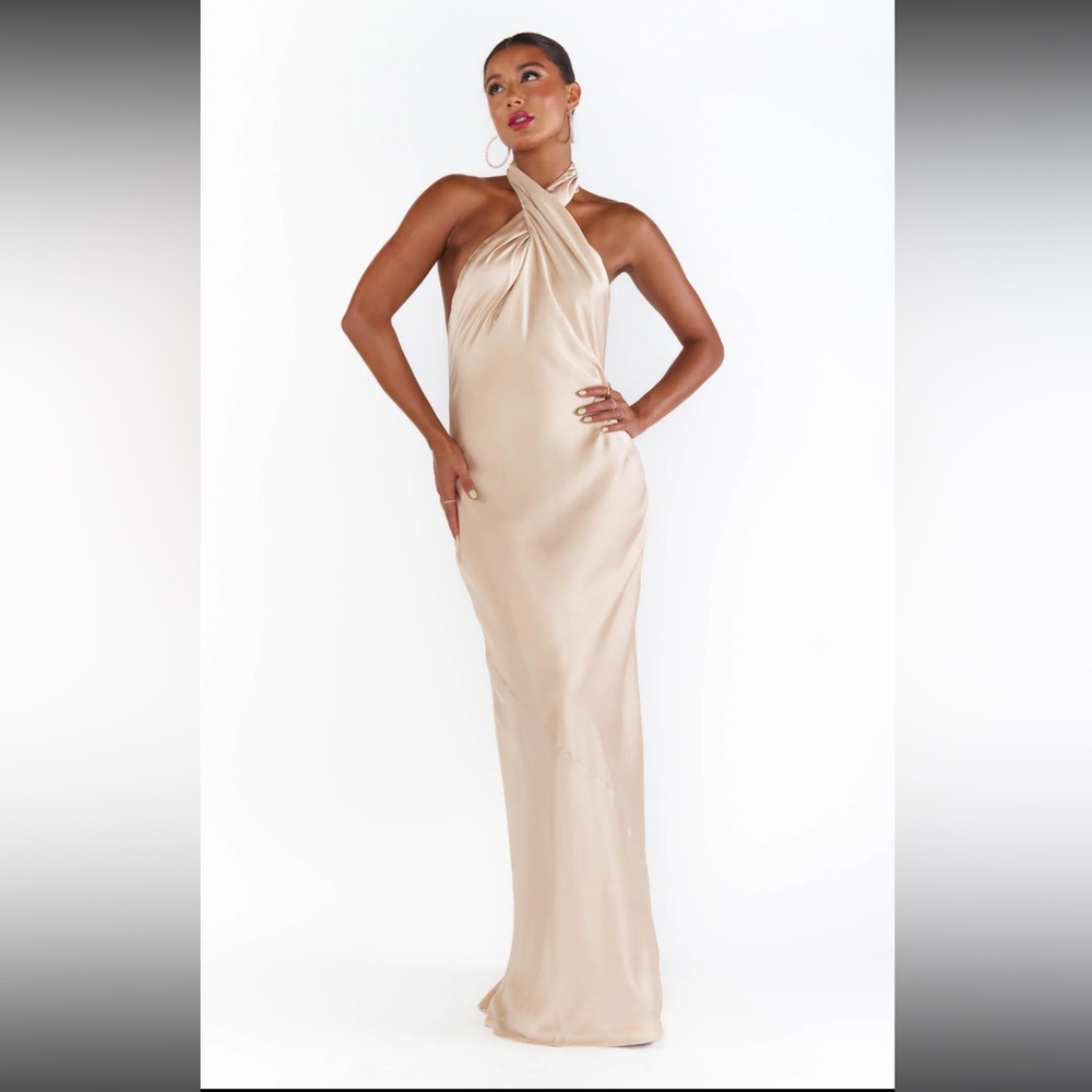 Show Me Your MuMu Champagne Jasmine Halter Maxi Gown